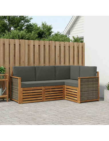 Set divani con cuscino 4 pcs Legno di Acacia Massello