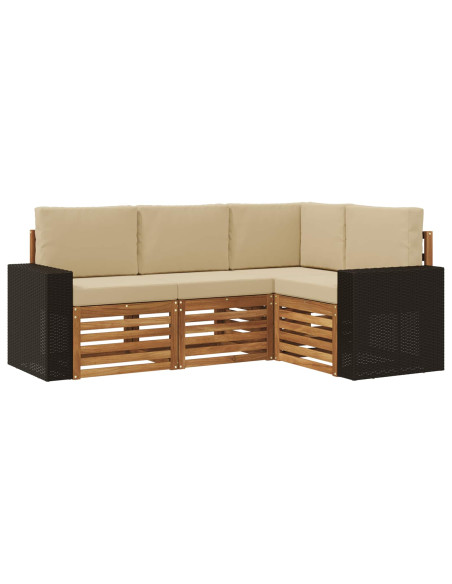 Set divani con cuscino 4 pcs Legno di Acacia Massello