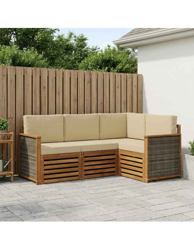 Set divani con cuscino 4 pcs Legno di Acacia Massello