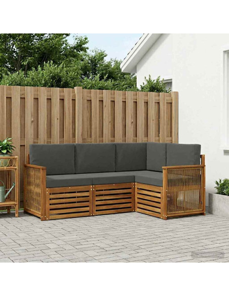 Set divani con cuscino 4 pcs Legno di Acacia Massello
