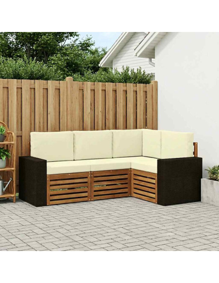 Set divani con cuscino 4 pcs Legno di Acacia Massello