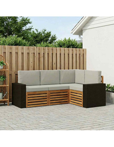 Set divani con cuscino 4 pcs Legno di Acacia Massello