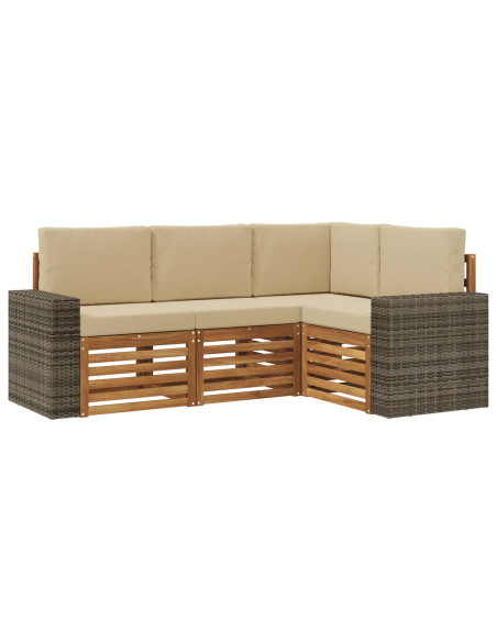 Set divani con cuscino 4 pcs Legno di Acacia Massello