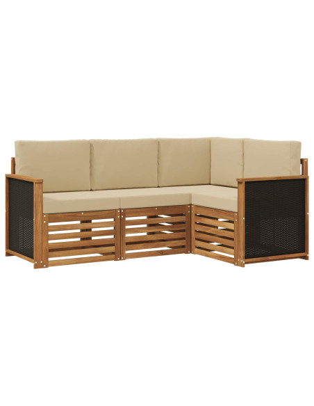 Set divani con cuscino 4 pcs Legno di Acacia Massello