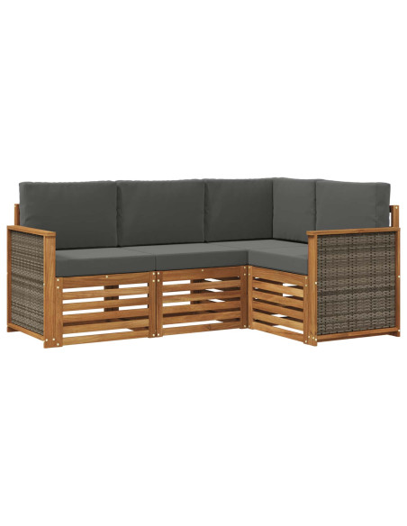 Set divani con cuscino 4 pcs Legno di Acacia Massello