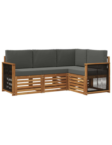 Set divani con cuscino 4 pcs Legno di Acacia Massello