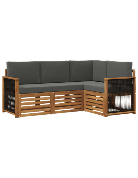Set divani con cuscino 4 pcs Legno di Acacia Massello