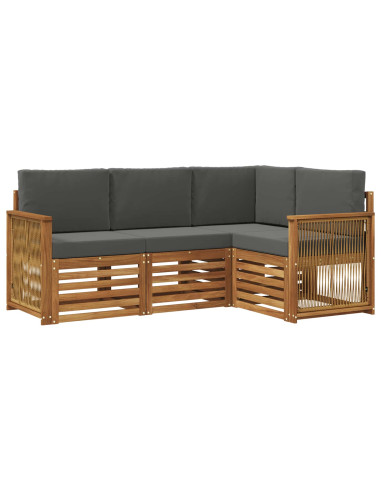 Set divani con cuscino 4 pcs Legno di Acacia Massello