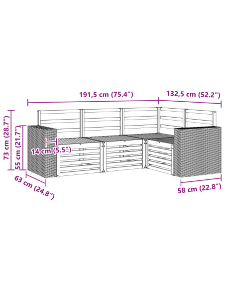 Set divani 4 pcs Legno di Acacia Massello