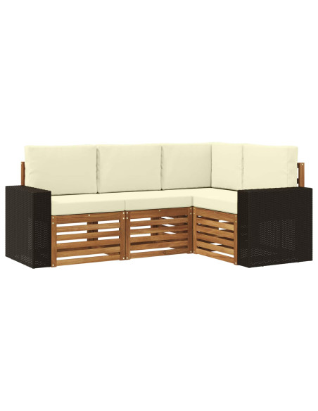 Set divani con cuscino 4 pcs Legno di Acacia Massello