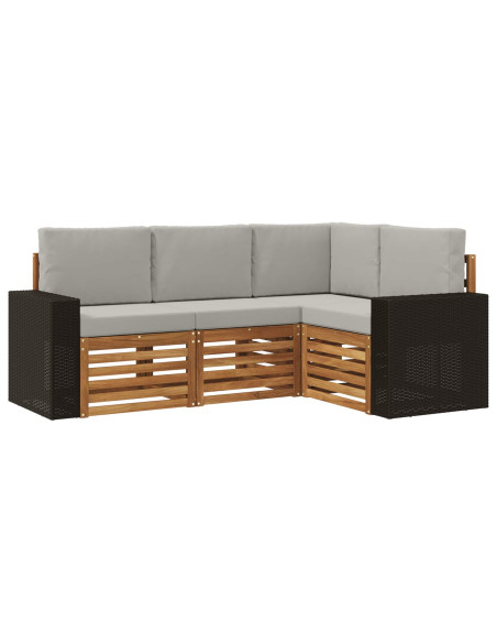 Set divani con cuscino 4 pcs Legno di Acacia Massello