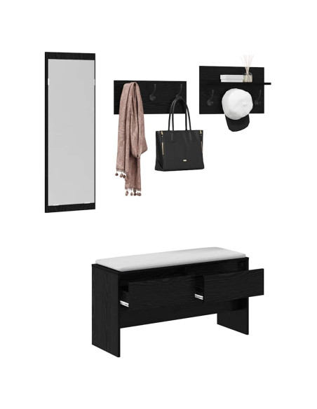 Set mobili da ingresso 4 pcs Rovere Nero Legno multistrato