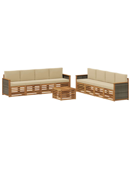 Set divani con cuscino 9 pcs Legno di Acacia Massello