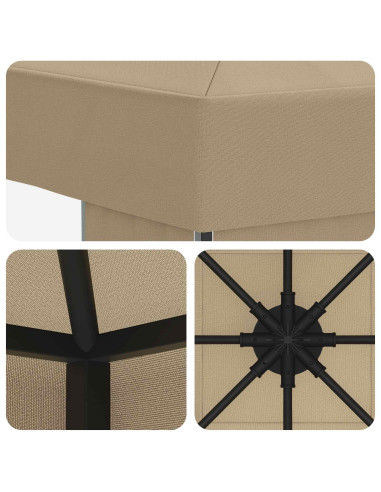 Gazebo 3 x 3 m Beige Poliestere e Acciaio 190