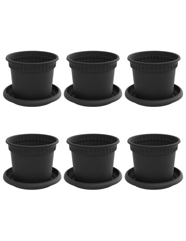 Vasi per Piante 6 pcs Nero Ø 12,5 x 10 cm Plastica