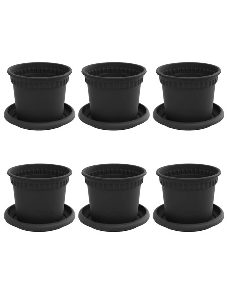 Vasi per Piante 6 pcs Nero Ø 12,5 x 10 cm Plastica