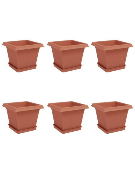 Vasi per Piante 6 pcs Rosso Mattone 20 x 20 x 16 cm Plastica