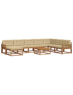 Set di divani da esterno con cuscino 9 pcs Naturale e Beige 2