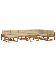 Set di divani da esterno con cuscino 9 pcs Naturale e Beige 2