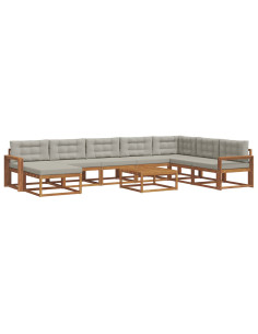 Set di divani da esterno 9 pcs Grigio Naturale e Chiaro 2