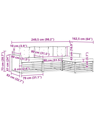 Set di divani da esterno Naturale e Crema 249,5 x 162,5 x 73 cm