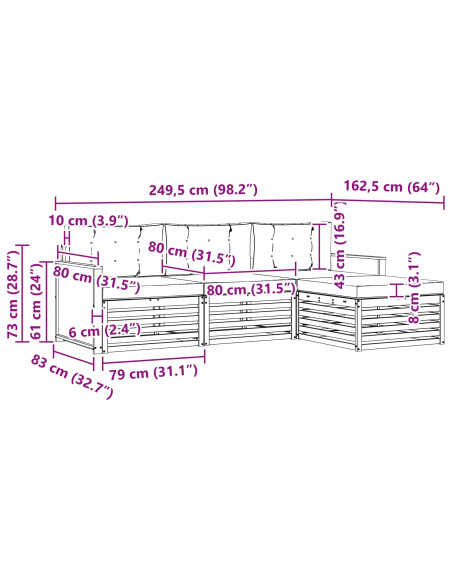 Set di divani da esterno Naturale e Crema 249,5 x 162,5 x 73 cm