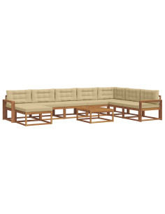 Set di divani da esterno con cuscino 9 pcs Naturale e Beige 2