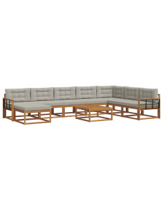 Set di divani da esterno 9 pcs Grigio Naturale e Chiaro 2
