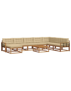 Set di divani da esterno con cuscino 9 pcs Naturale e Beige 2