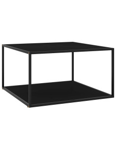 Tavolino da Salotto Nero con Vetro Nero 90x90x50 cm 2