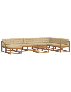 Set di divani da esterno con cuscino 9 pcs Naturale e Beige 2