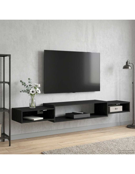 Mobile TV da Parete A parete Rovere Nero 180 x 28 x 21 cm