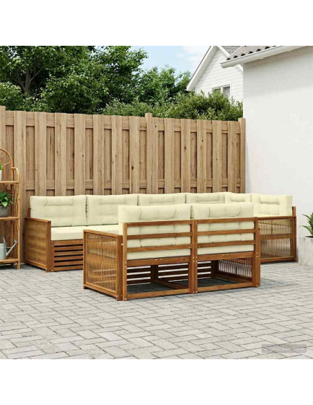 Set di divani da esterno con cuscino 7 pcs Naturale e Crema