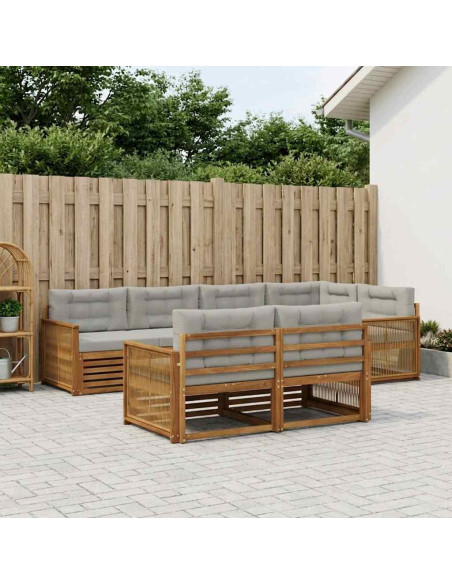 Set di divani da esterno 7 pcs Naturale e Grigio Chiaro