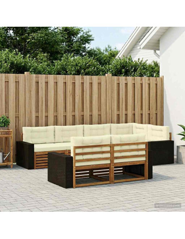 Set di divani da esterno con cuscino 7 pcs Naturale e Crema