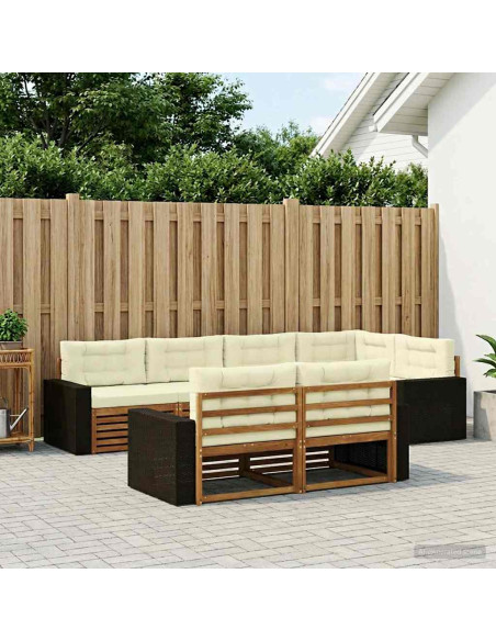 Set di divani da esterno con cuscino 7 pcs Naturale e Crema
