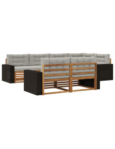 Set di divani da esterno 7 pcs Naturale e Grigio Chiaro