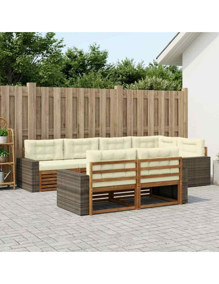 Set di divani da esterno con cuscino 7 pcs Naturale e Crema
