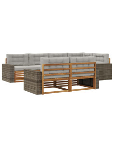 Set di divani da esterno 7 pcs Naturale e Grigio Chiaro