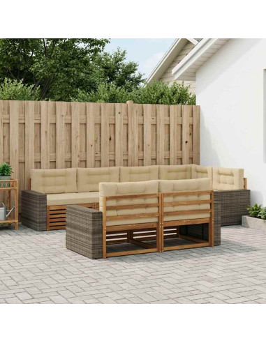 Set di divani da esterno con cuscino 7 pcs Naturale e Beige
