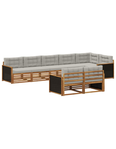 Set di divani da esterno 8 pcs Naturale e Grigio Chiaro