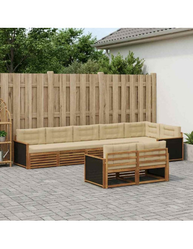 Set di divani da esterno con cuscino 8 pcs Naturale e Beige