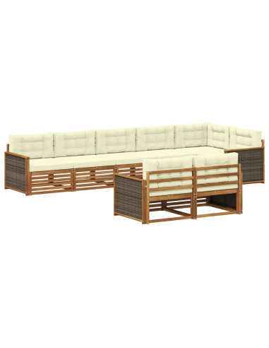 Set di divani da esterno con cuscino 8 pcs Naturale e Crema