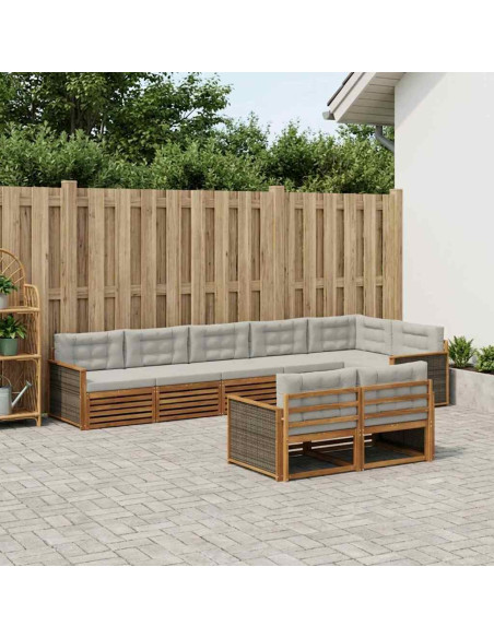Set di divani da esterno 8 pcs Naturale e Grigio Chiaro
