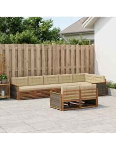 Set di divani da esterno con cuscino 8 pcs Naturale e Beige