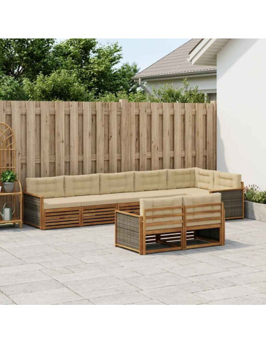 Set di divani da esterno con cuscino 8 pcs Naturale e Beige