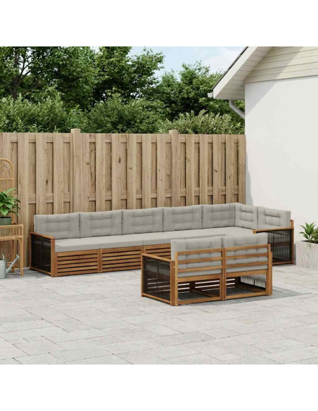 Set di divani da esterno 8 pcs Naturale e Grigio Chiaro