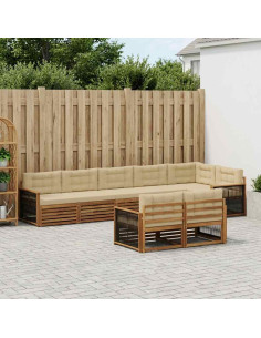 Set di divani da esterno con cuscino 8 pcs Naturale e Beige