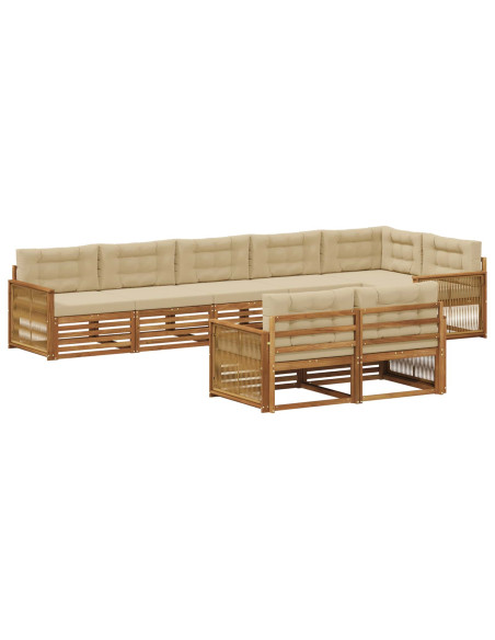 Set di divani da esterno con cuscino 8 pcs Naturale e Beige