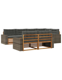 Set di divani da esterno con cuscino 7 pcs Naturale e Antracite 2